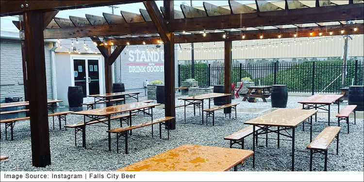 patio area at Falls City Beer taproom